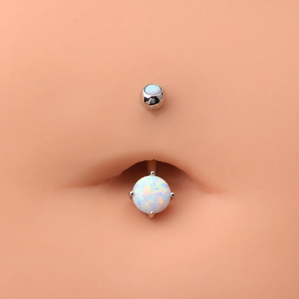 14K White Gold Round Opal 14G Belly Button Ring