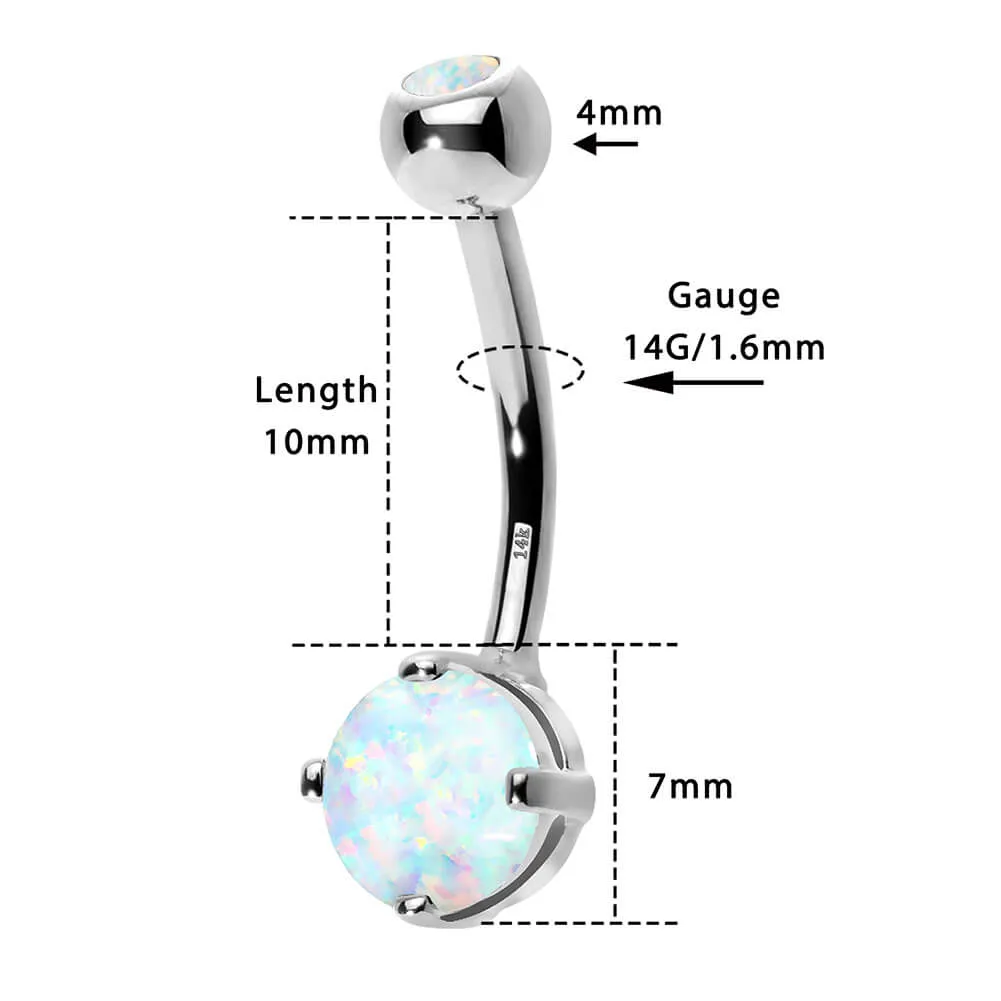 14K White Gold Round Opal 14G Belly Button Ring