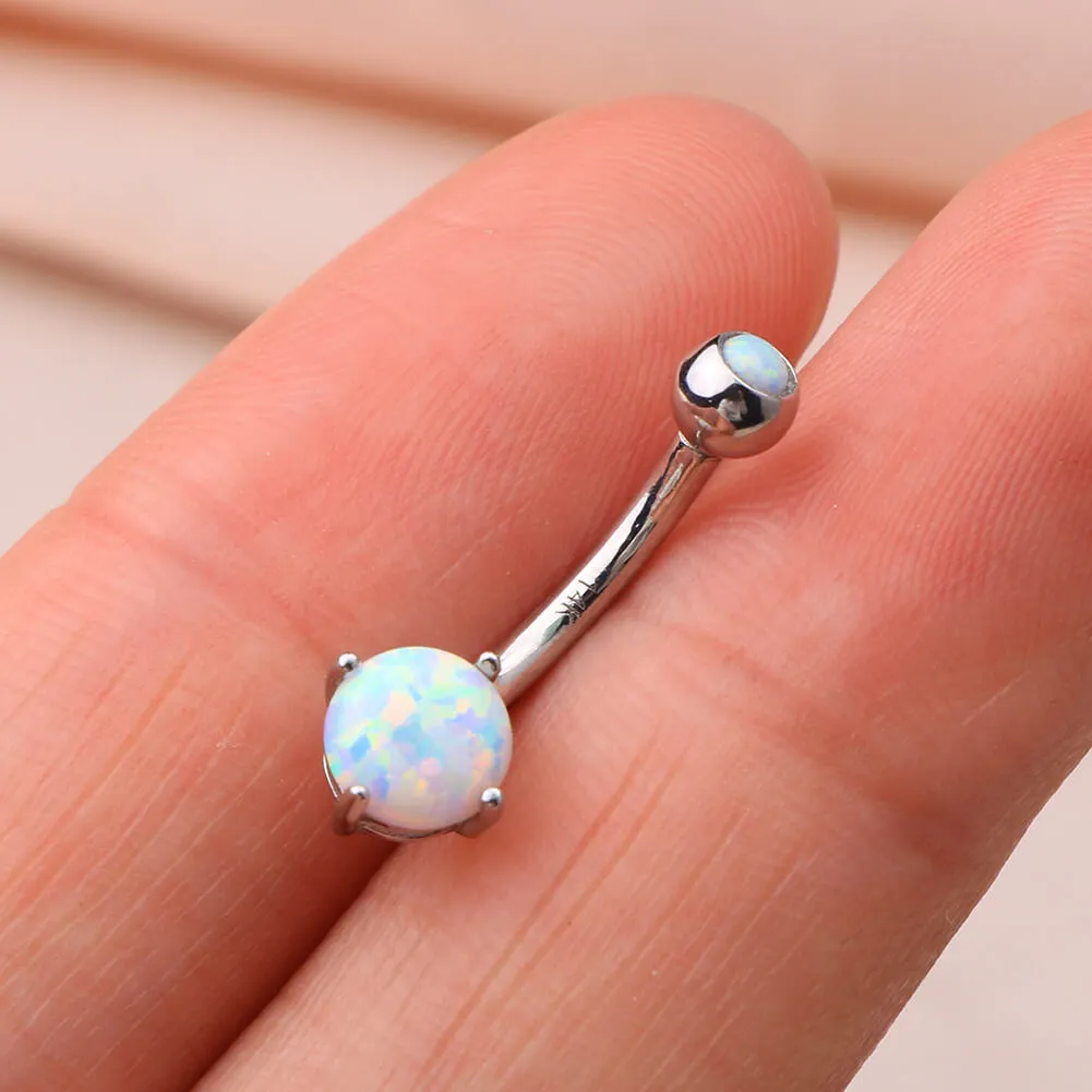 14K White Gold Round Opal 14G Belly Button Ring