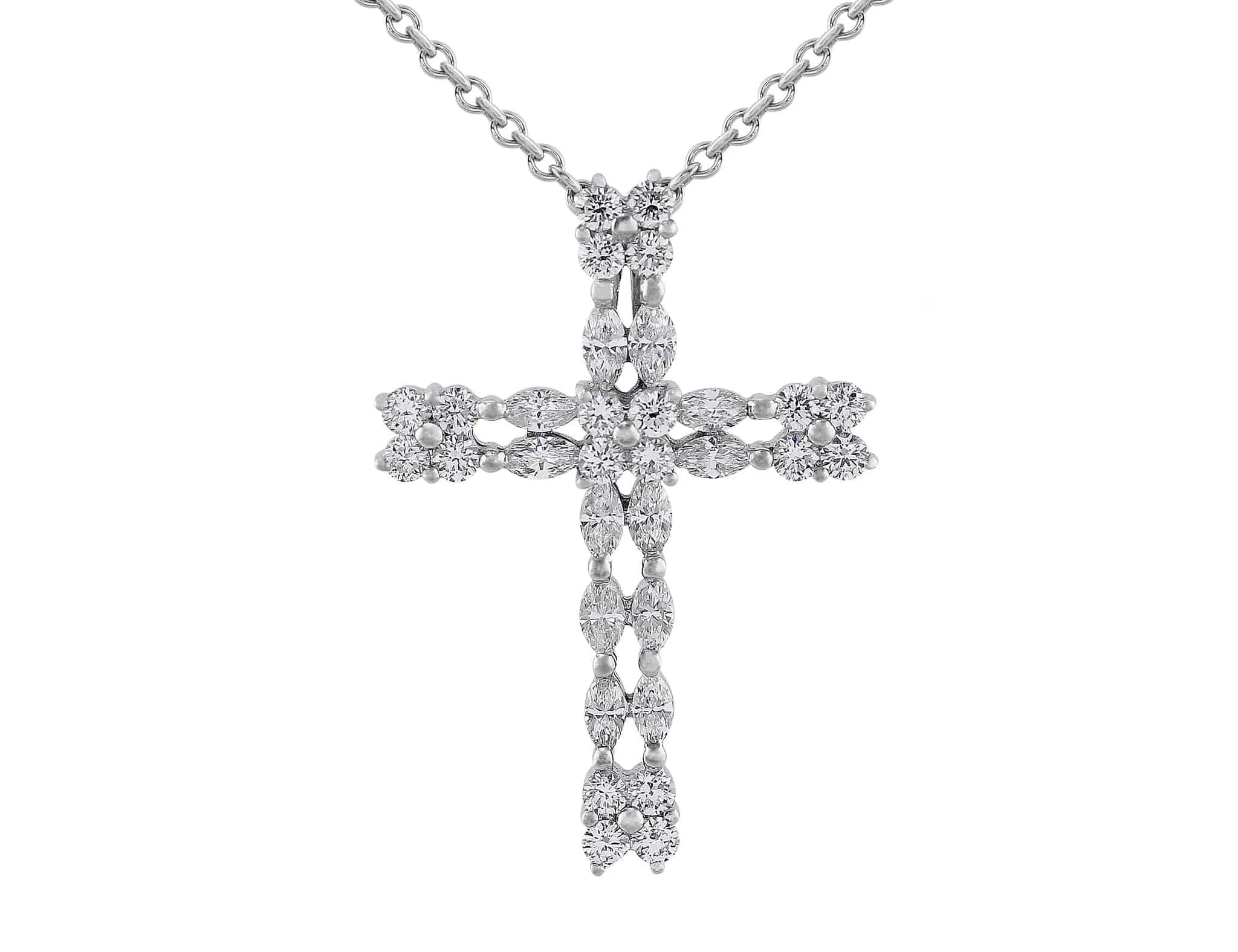 18k White Gold Diamond Cross Pendant Chain