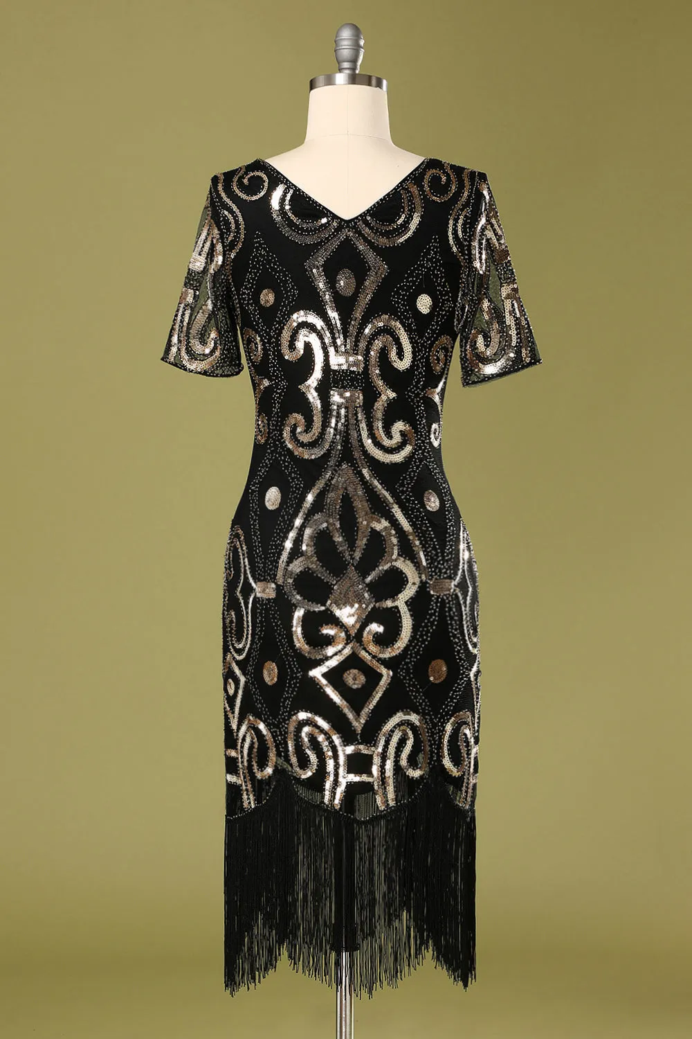 1920s Black Sequins Flapper Dress