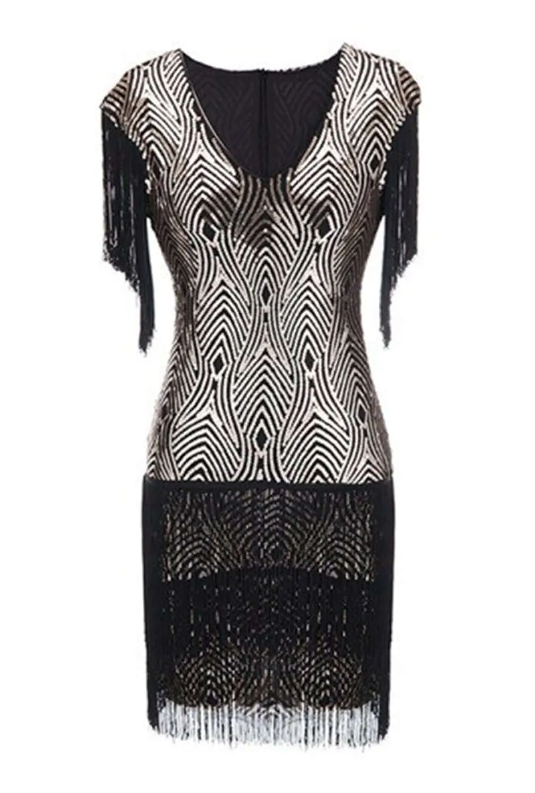 1920's Flapper Gold Short Fringe Dress