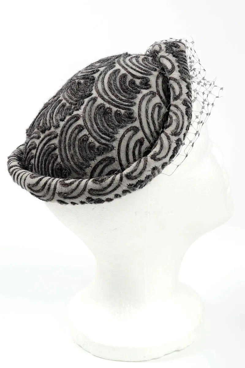 1950s Chanda Grey Yarn Soutache Cocktail Hat