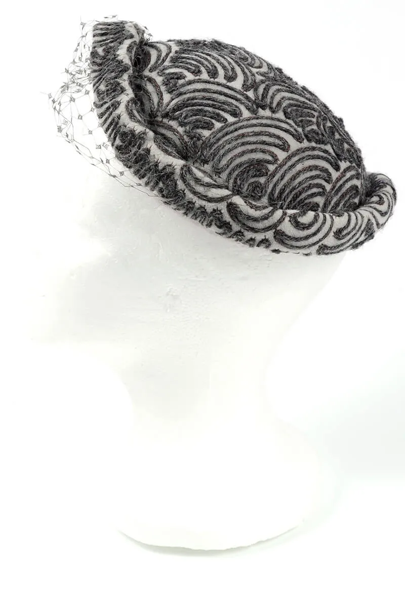 1950s Chanda Grey Yarn Soutache Cocktail Hat