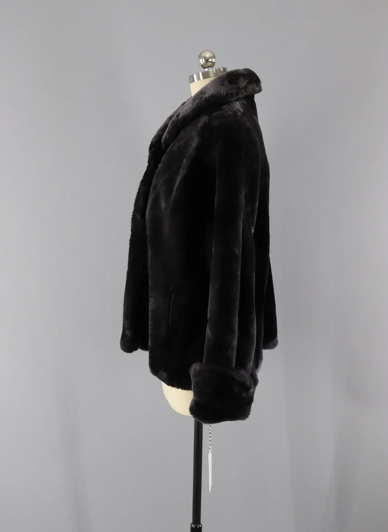 1950s Smoke Grey Mouton Lamb Fur Coat / Perlstein Fur Co St. Louis