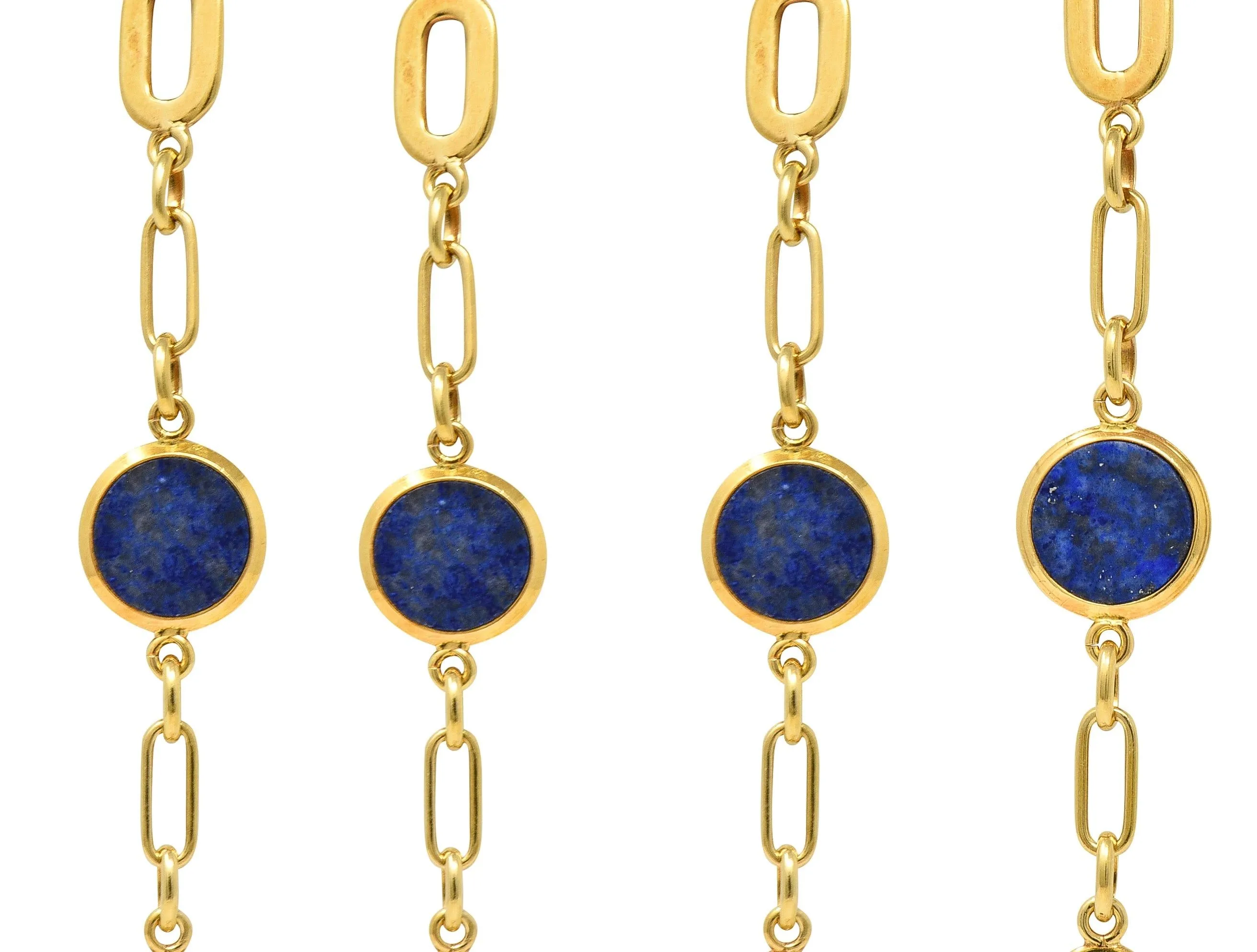 1970's Lapis Lazuli 18 Karat Yellow Gold Vintage Station Link Chain Necklace