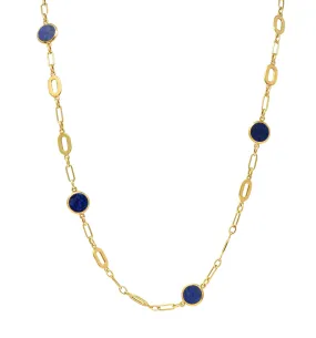 1970's Lapis Lazuli 18 Karat Yellow Gold Vintage Station Link Chain Necklace