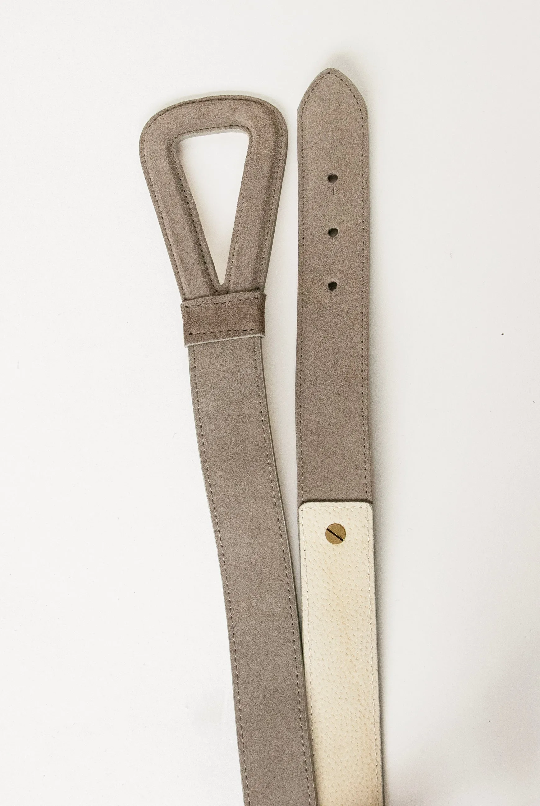 1980s Belt Suede Leather Cinch Waist Grey