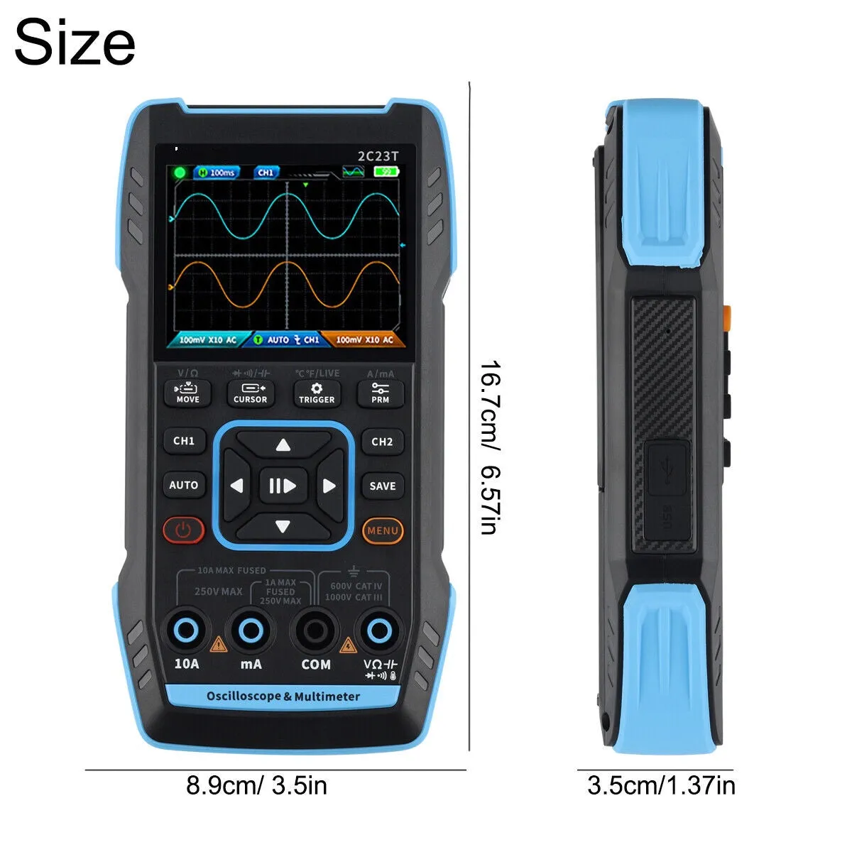 2C23T- 3in1 Handheld Digital Oscilloscope 10Mhz Bandwidth With 2 Channels