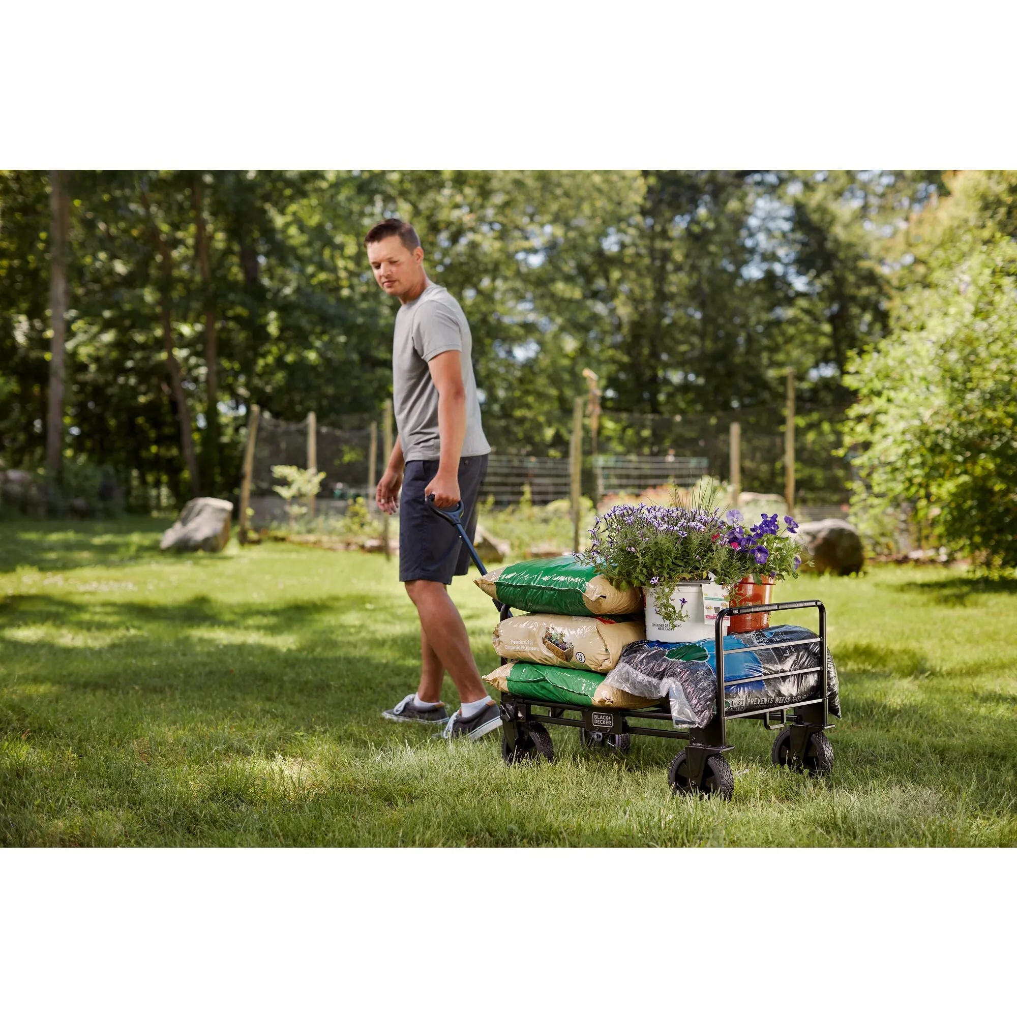 3 in 1 Collapsible Storage Cart, Utility Wagon, Hand Truck, Holds up to 150 lbs., Black