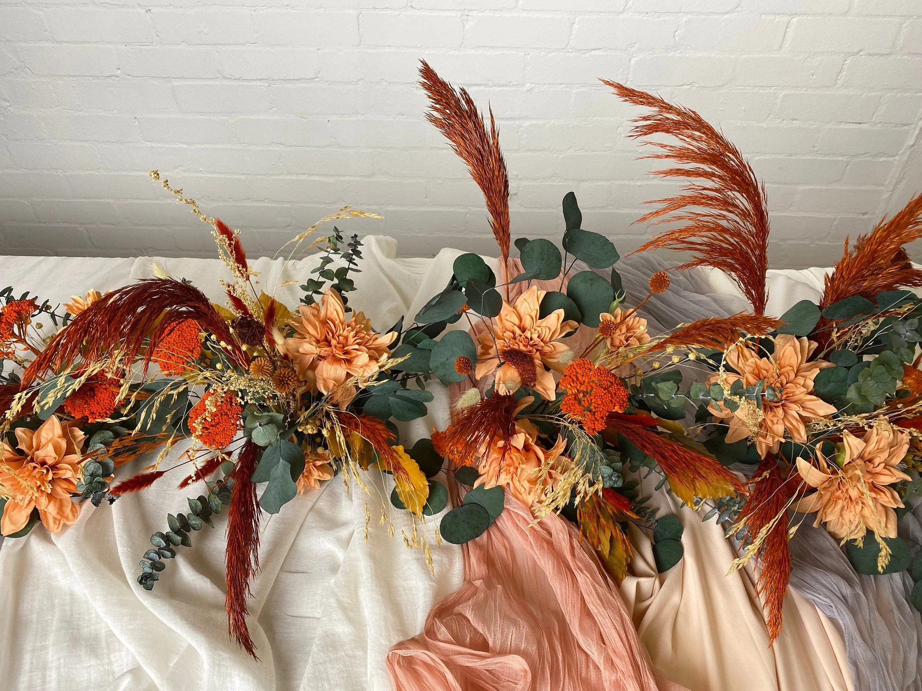 4 Section Pieces Table Runner Flower Decoration - Rust Orange Wildflowers