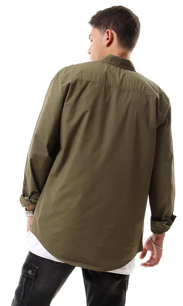 93046 Dark Olive Basic Long Sleeves Shirt With Pocket