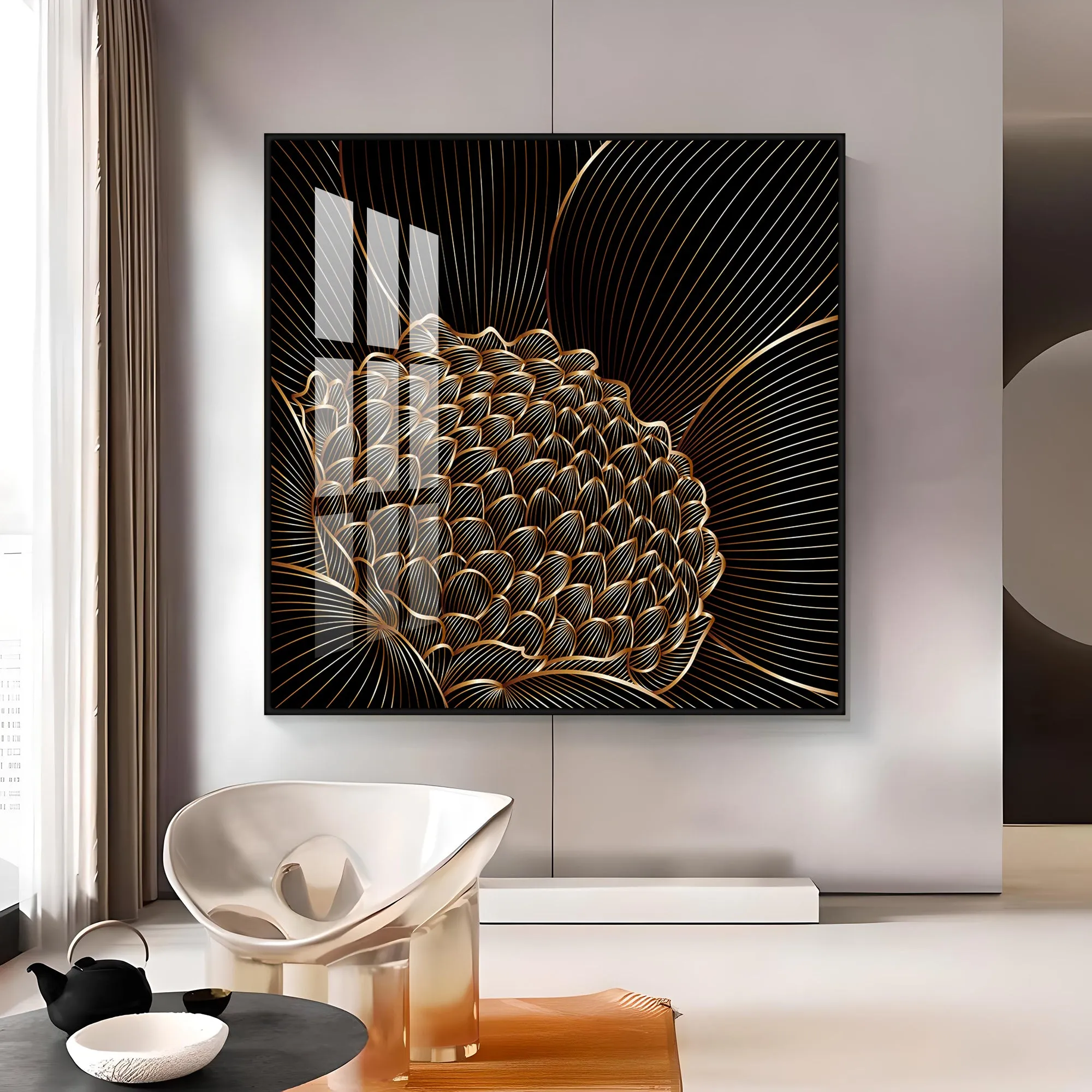 Abstract Black Flower Luxury Crystal Square Wall Art