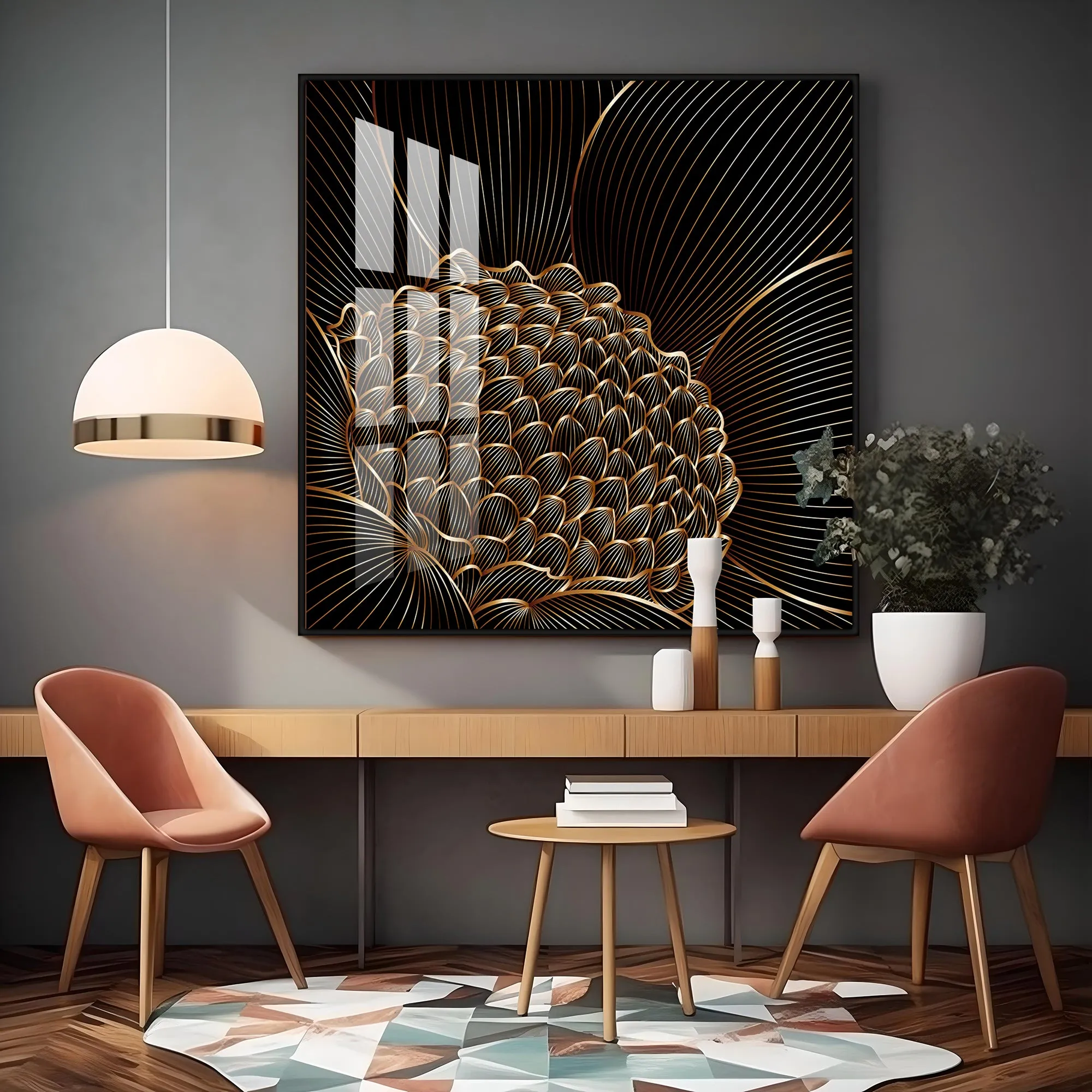 Abstract Black Flower Luxury Crystal Square Wall Art