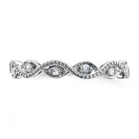 Accent Diamond Stackable Braided Fashion Ring in 10k White Gold