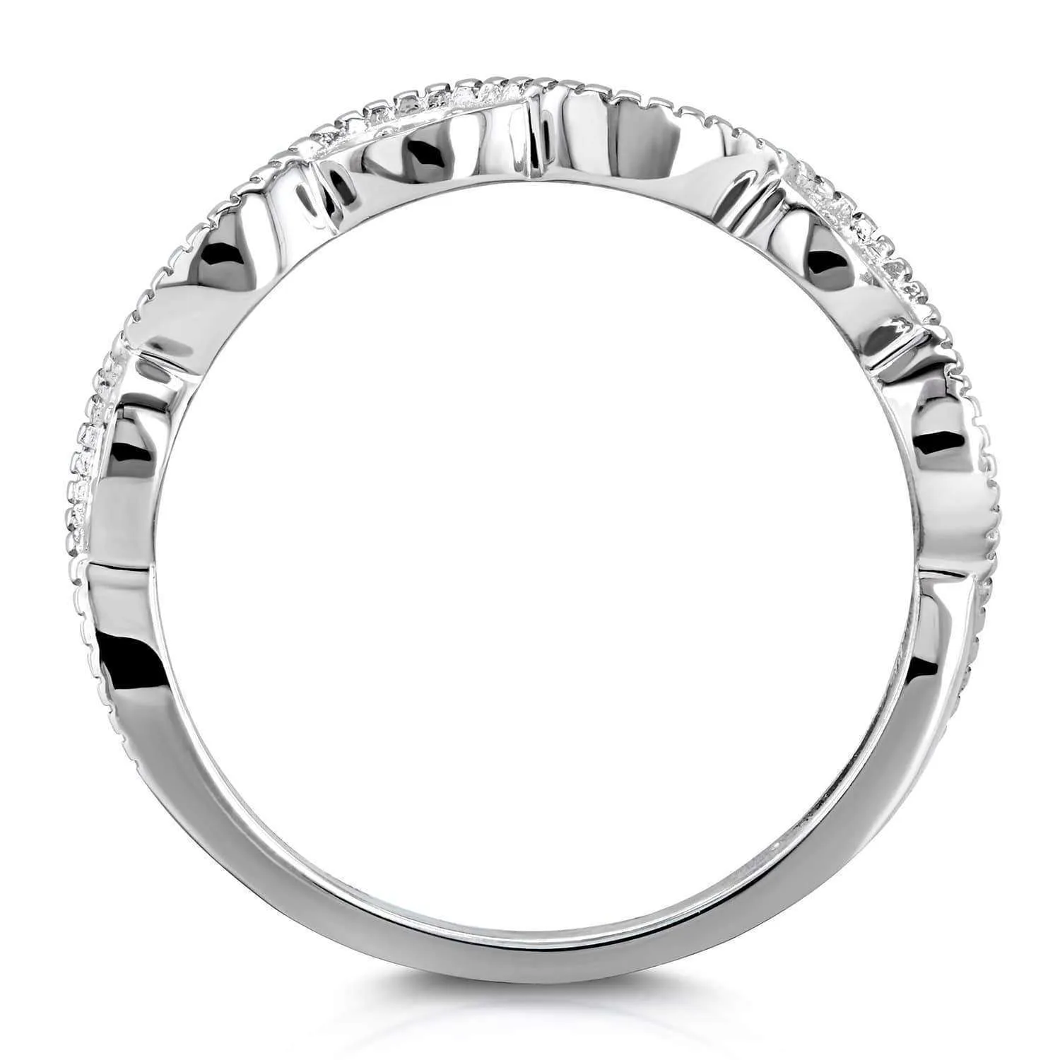 Accent Diamond Stackable Braided Fashion Ring in 10k White Gold