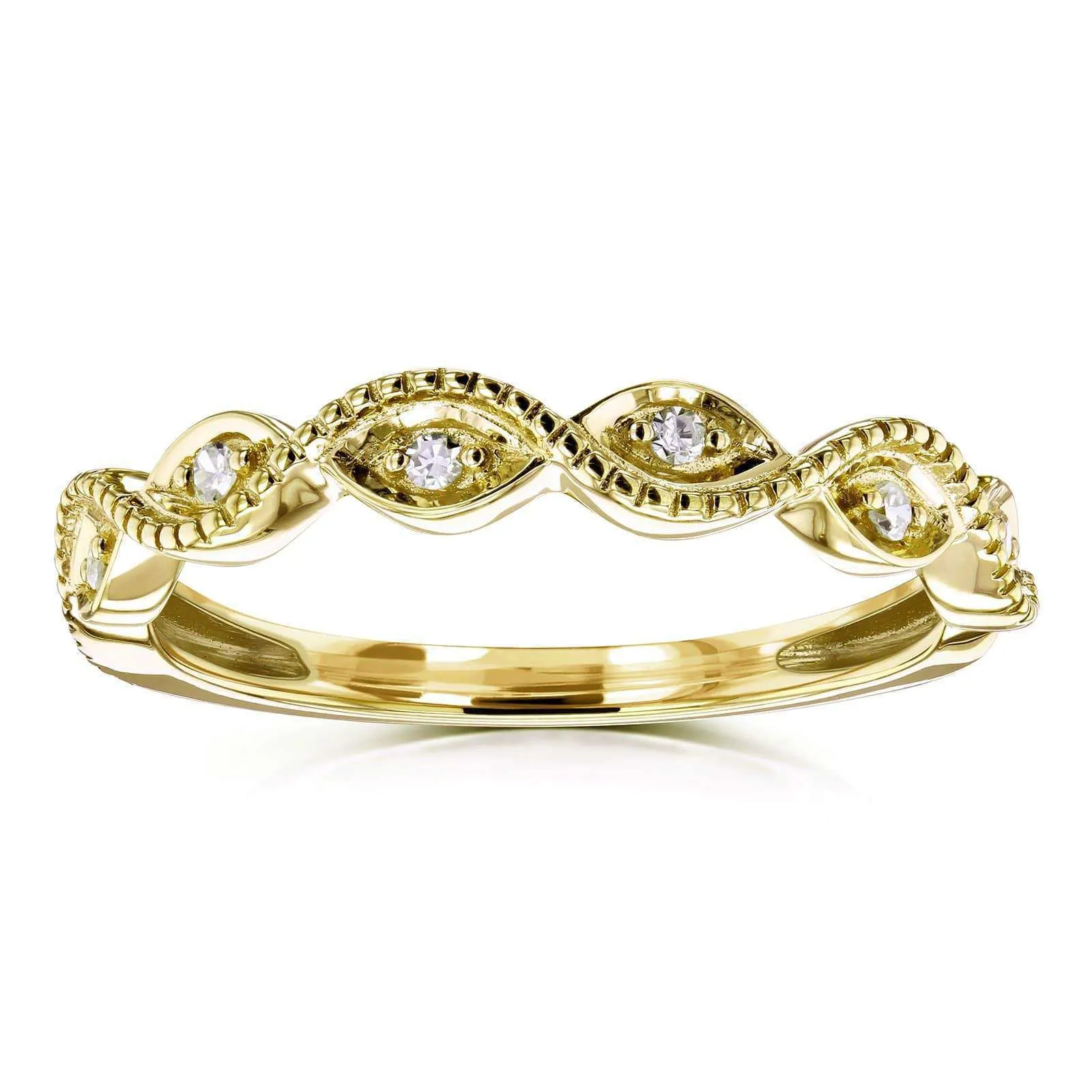 Accent Diamond Stackable Braided Fashion Ring in 10k Yellow Gold