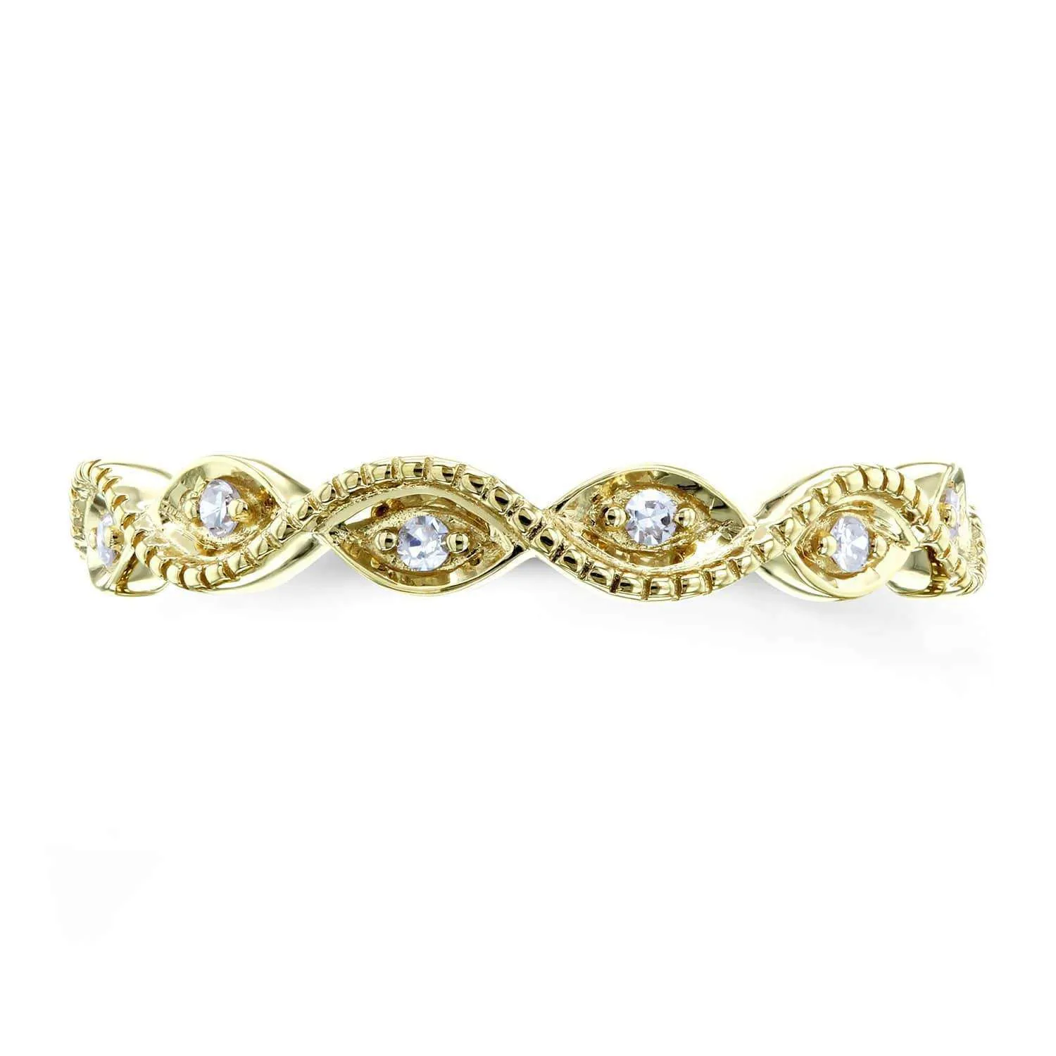 Accent Diamond Stackable Braided Fashion Ring in 10k Yellow Gold