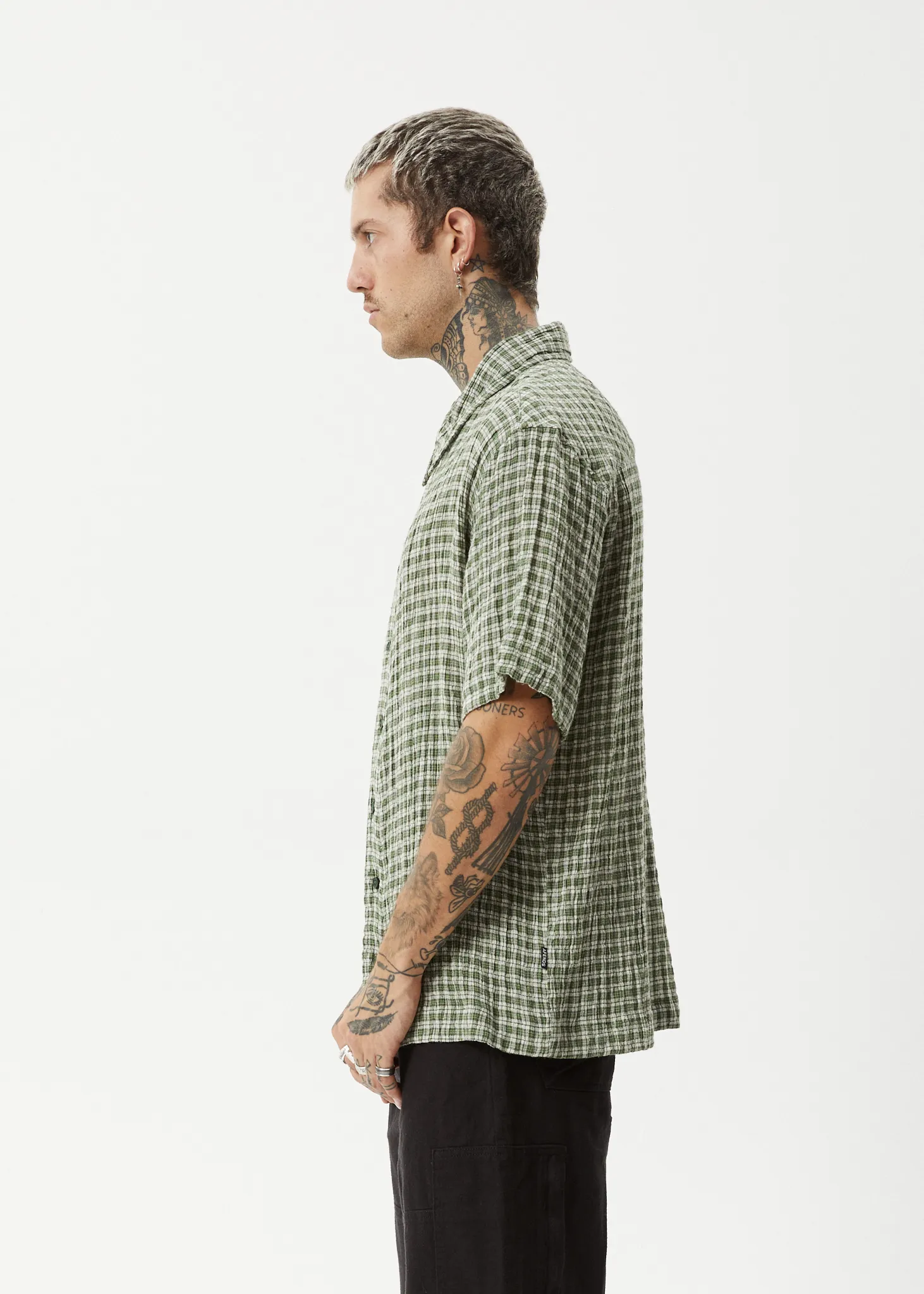 AFENDS Mens Base - Short Sleeve Shirt - Deep Green Check