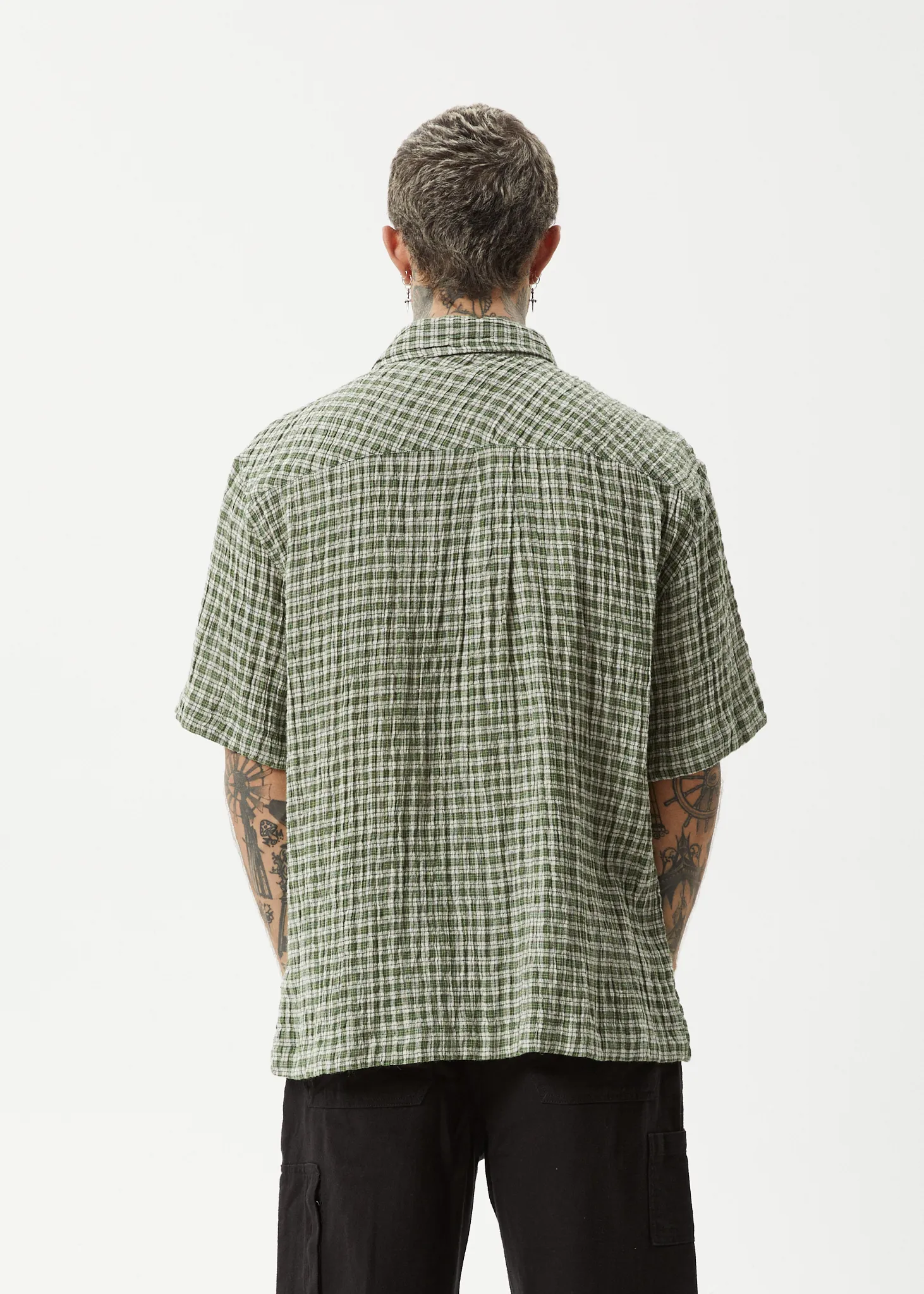 AFENDS Mens Base - Short Sleeve Shirt - Deep Green Check