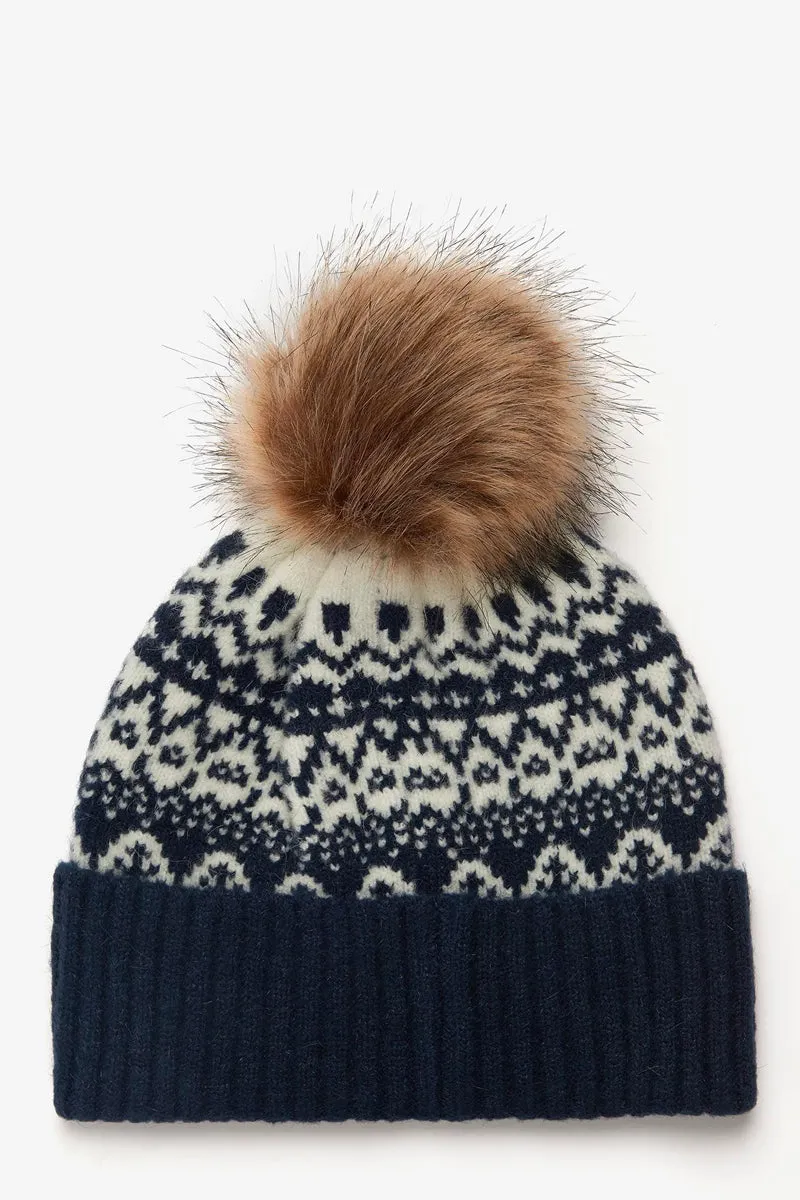 ALPINE FAIR ISLE POM BEANIE NAVY