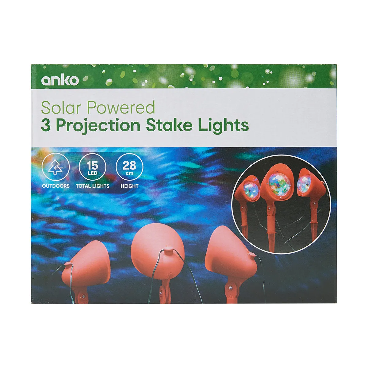 Anko 15 LED Solar Powered 3 Projection Stake Lights / Outdoor