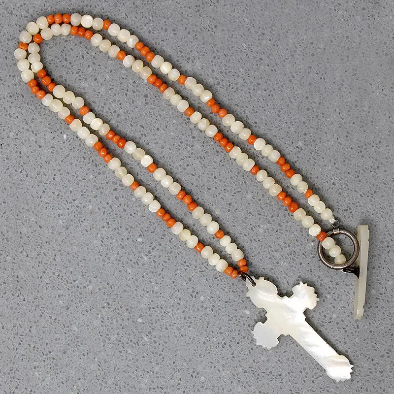 Antique Mother of Pearl Cross Necklace by Ancient Influences