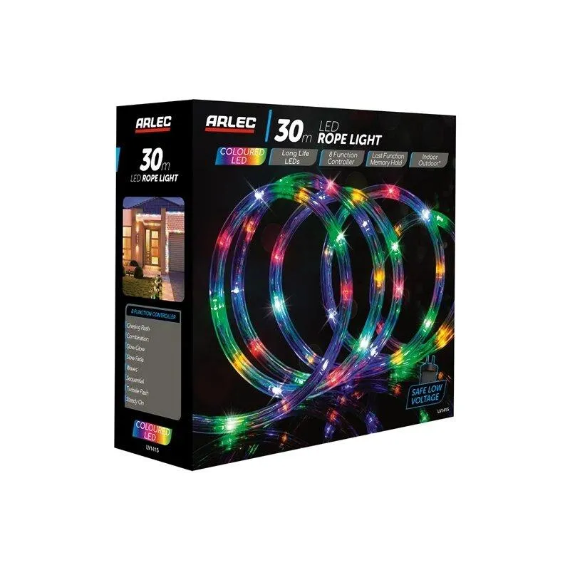 Arlec 30m Rope Light LEDs/8 Functions/Memory Hold/Indoor/Outdoor Multi-Colour