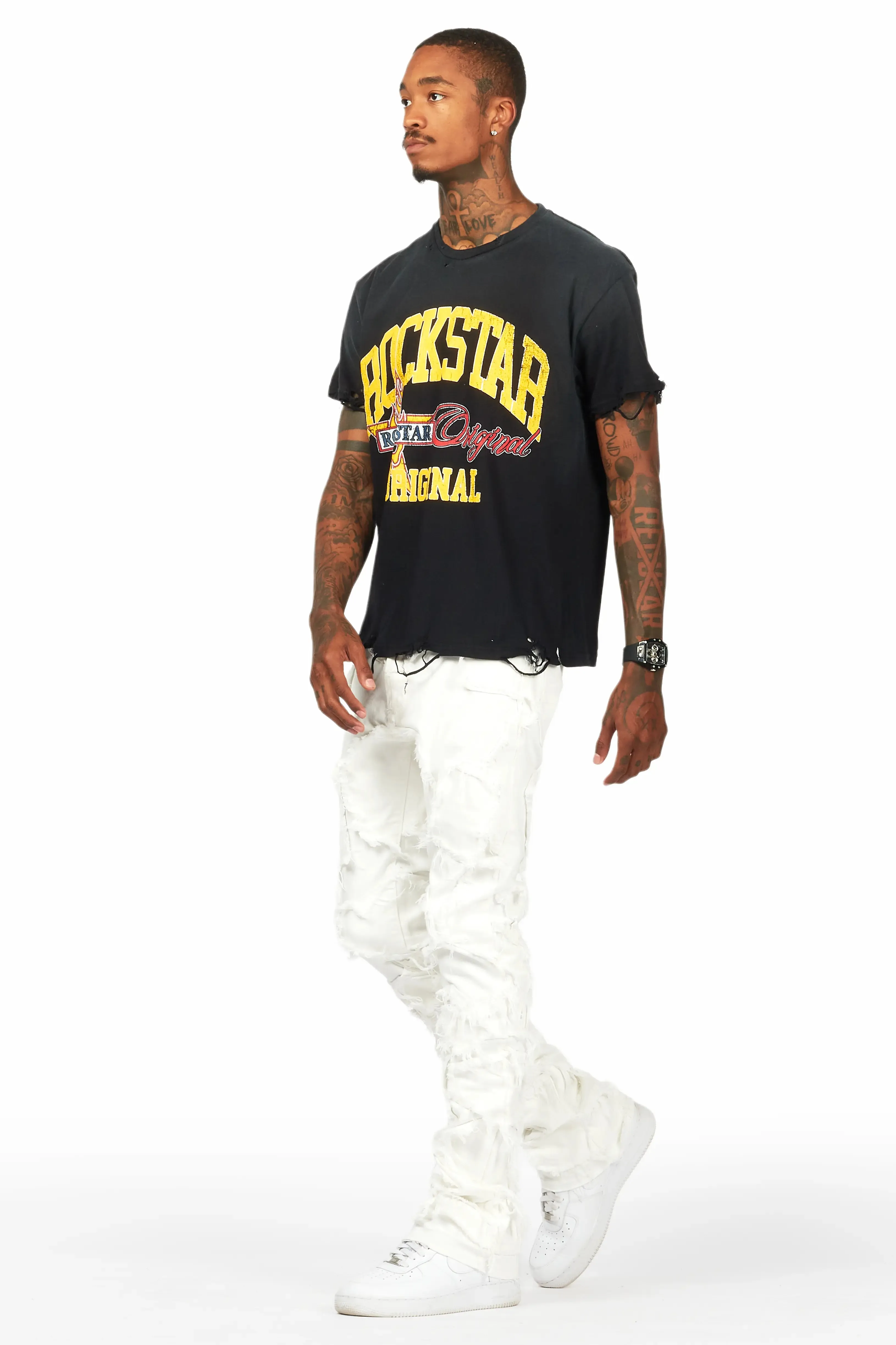 Arturo White Stacked Flare Jeans