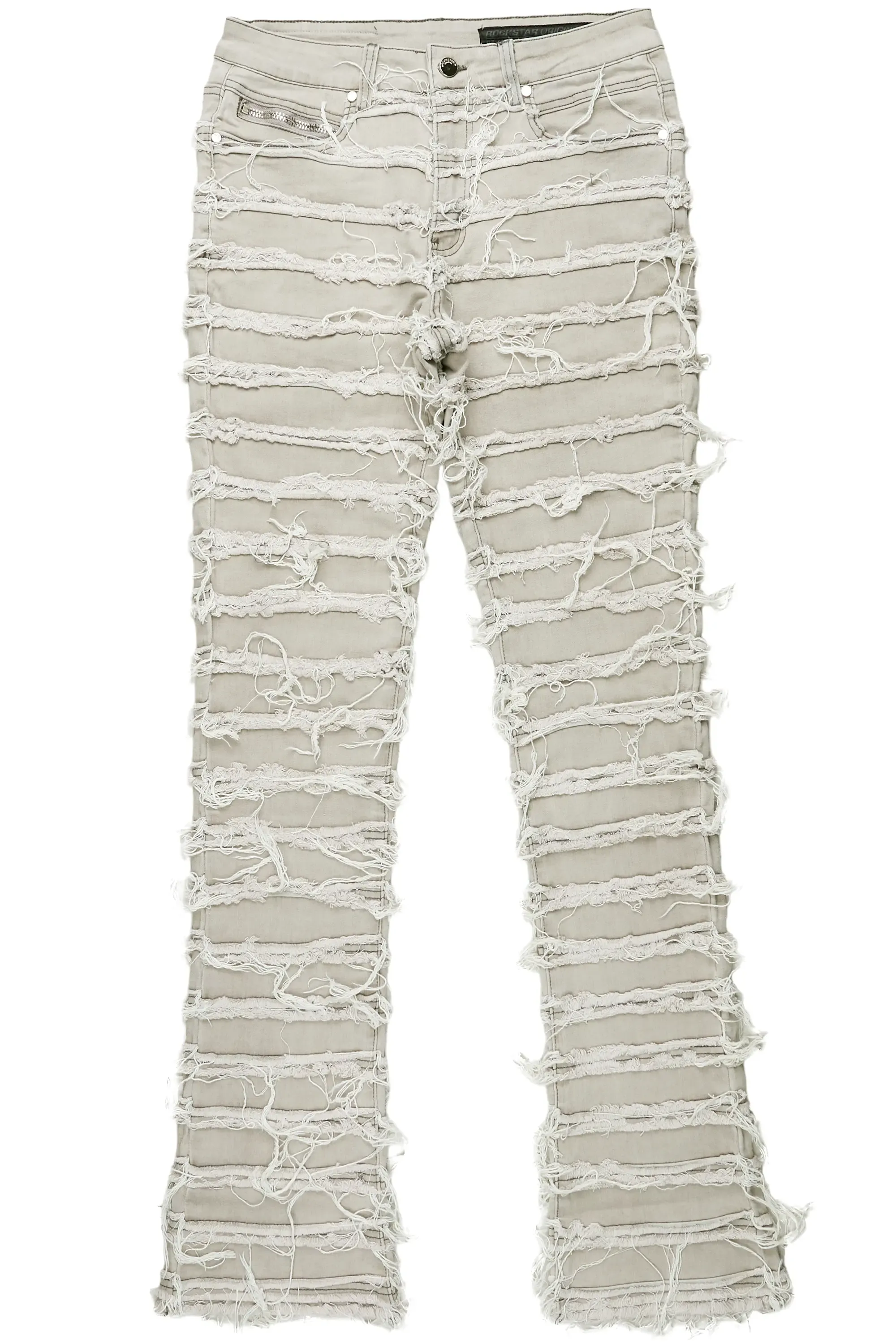 Ayan Grey Distressed Stacked Flare Jeans