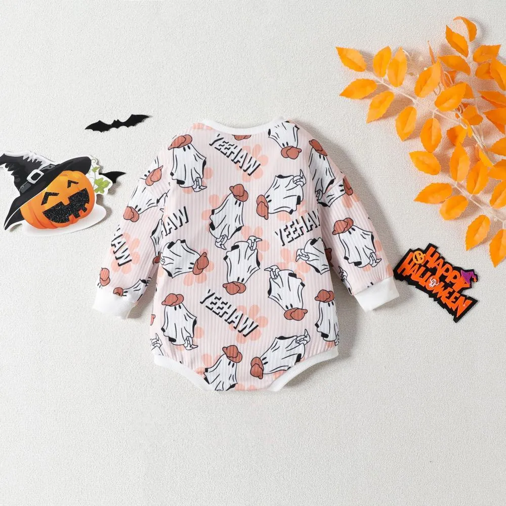 Baby Halloween Ghost Print Long Sleeve Jumpsuit Baby Wholesale Clothes