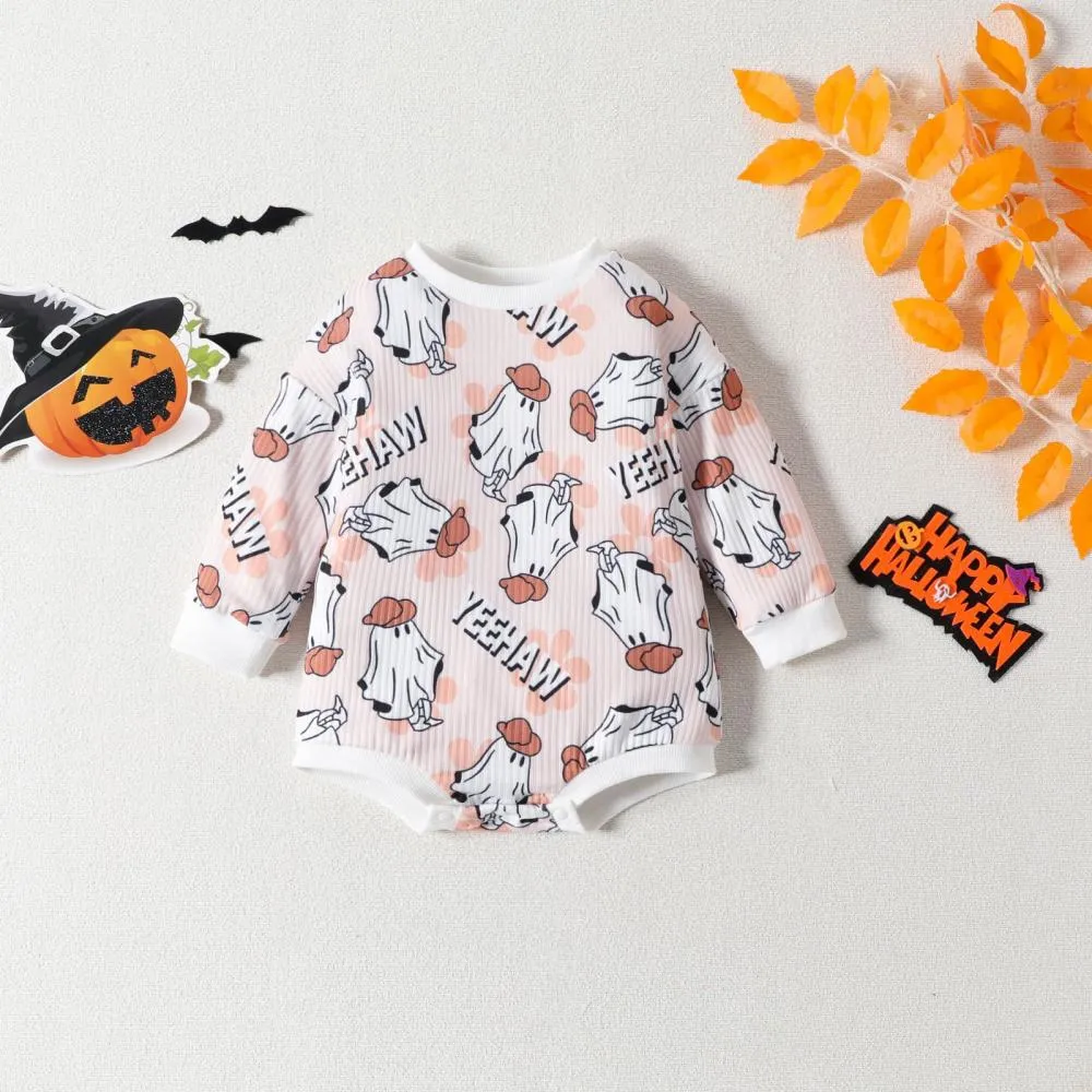 Baby Halloween Ghost Print Long Sleeve Jumpsuit Baby Wholesale Clothes