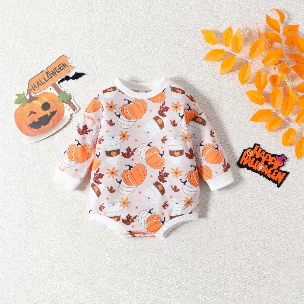 Baby Halloween Ghost Print Long Sleeve Jumpsuit Baby Wholesale Clothes