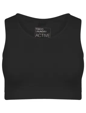 Baretta Zebra Stripe Panel Sports Bra Top in Black - Tokyo Laundry Active