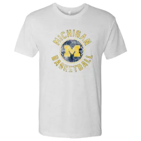 Basketball Distress University of Michigan Next Level Triblend Short Sleeve T Shirt - Heather White