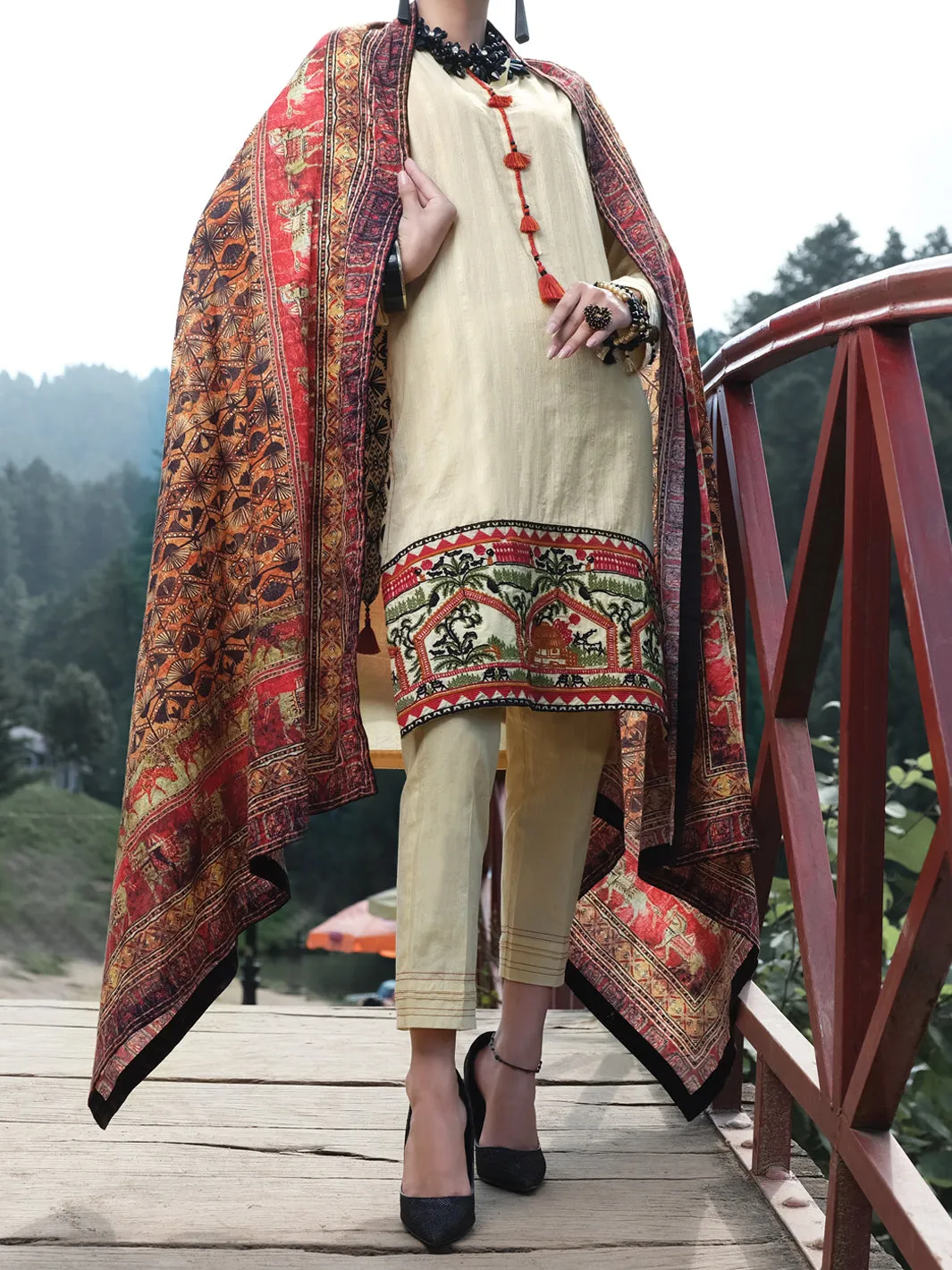 Beige Cambric 3 Piece Stitched - ALP-3PS-981/S