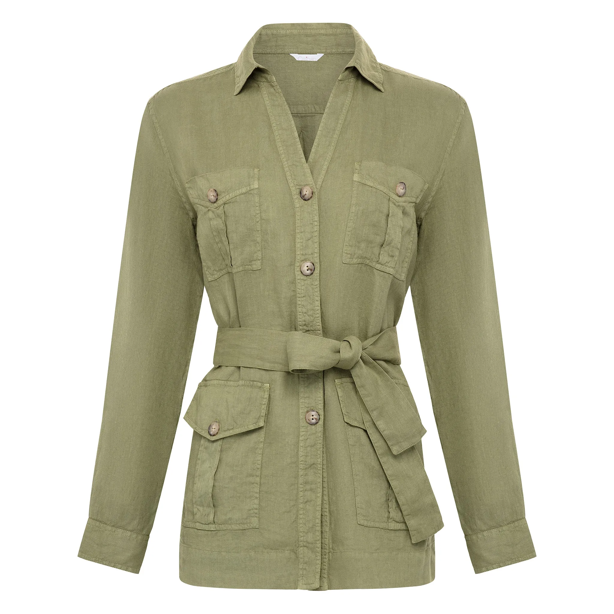 Belted Linen Shirt - Army Green