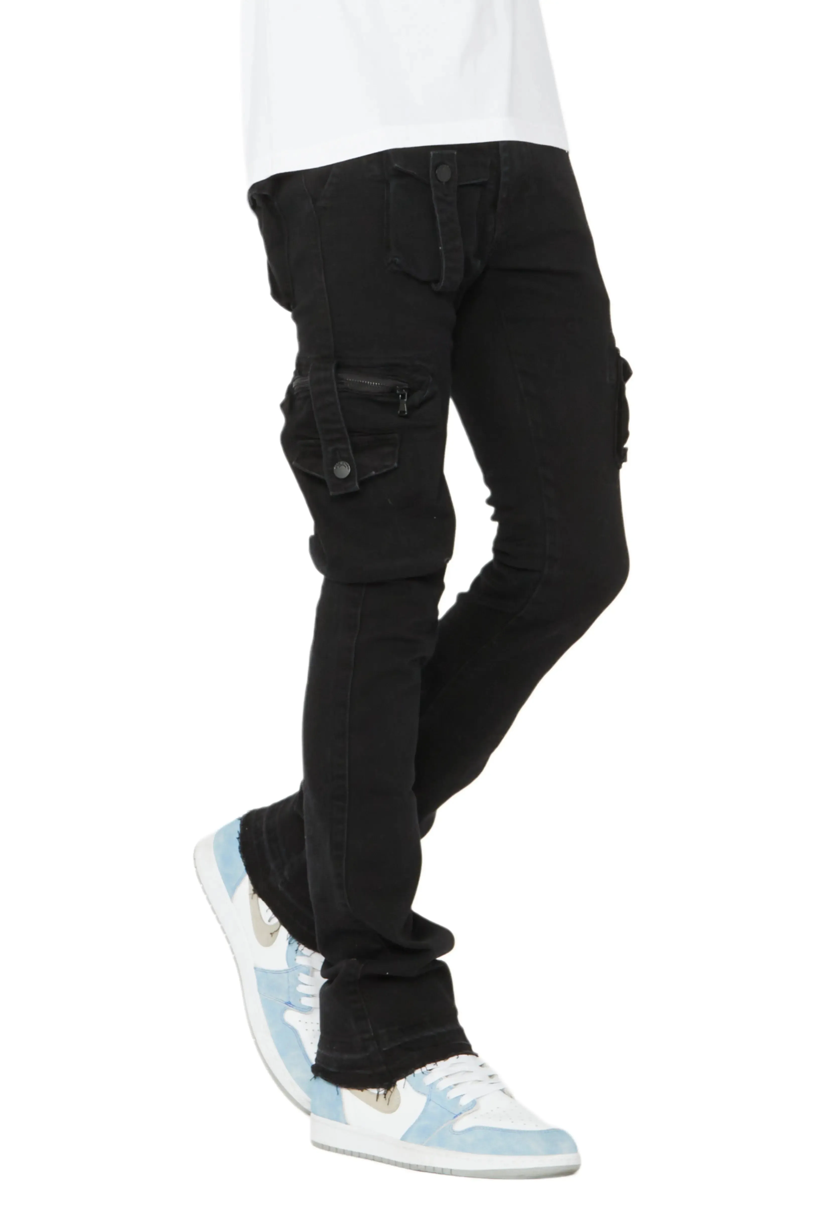 Benti Black Stacked Flare Jean