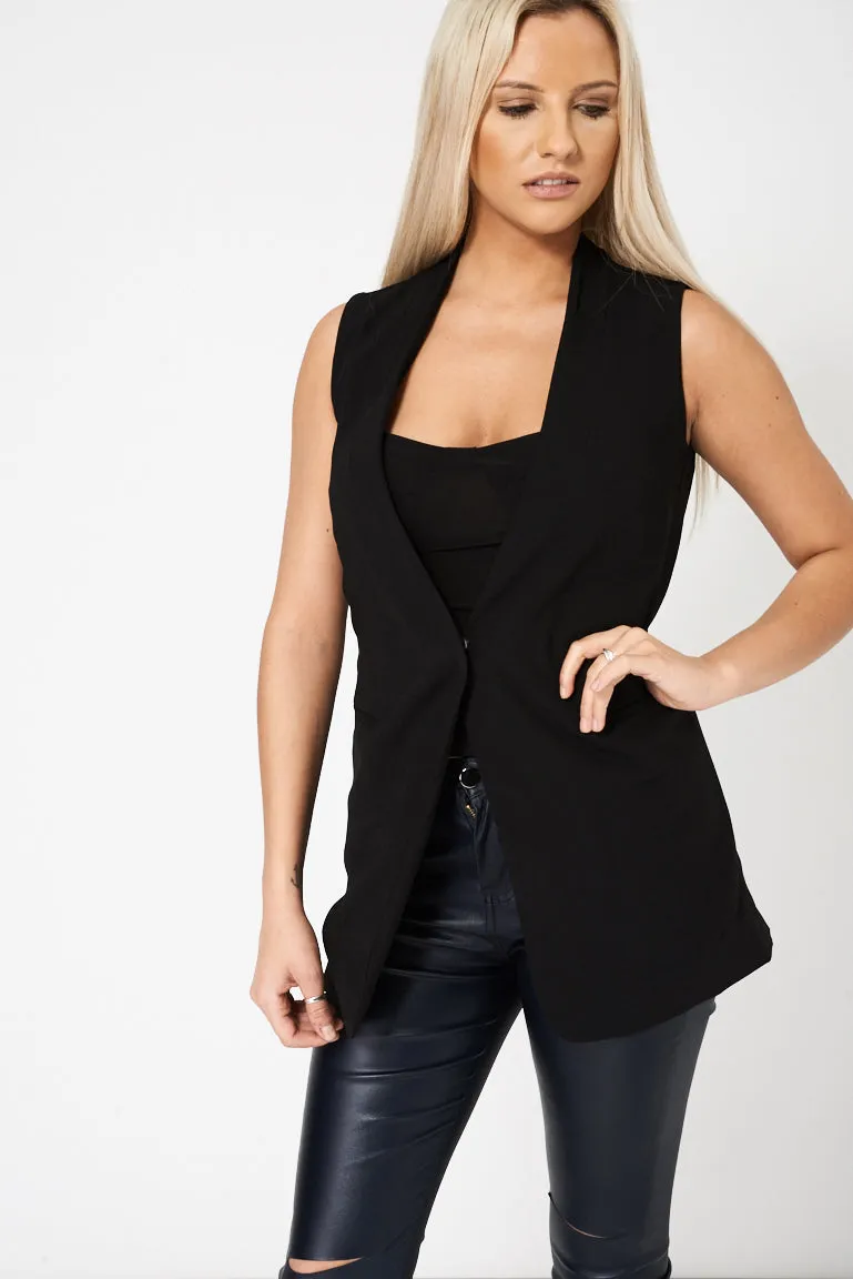 Black Waistcoat With Front Pockets Ex-Branded Available In Plus Sizes