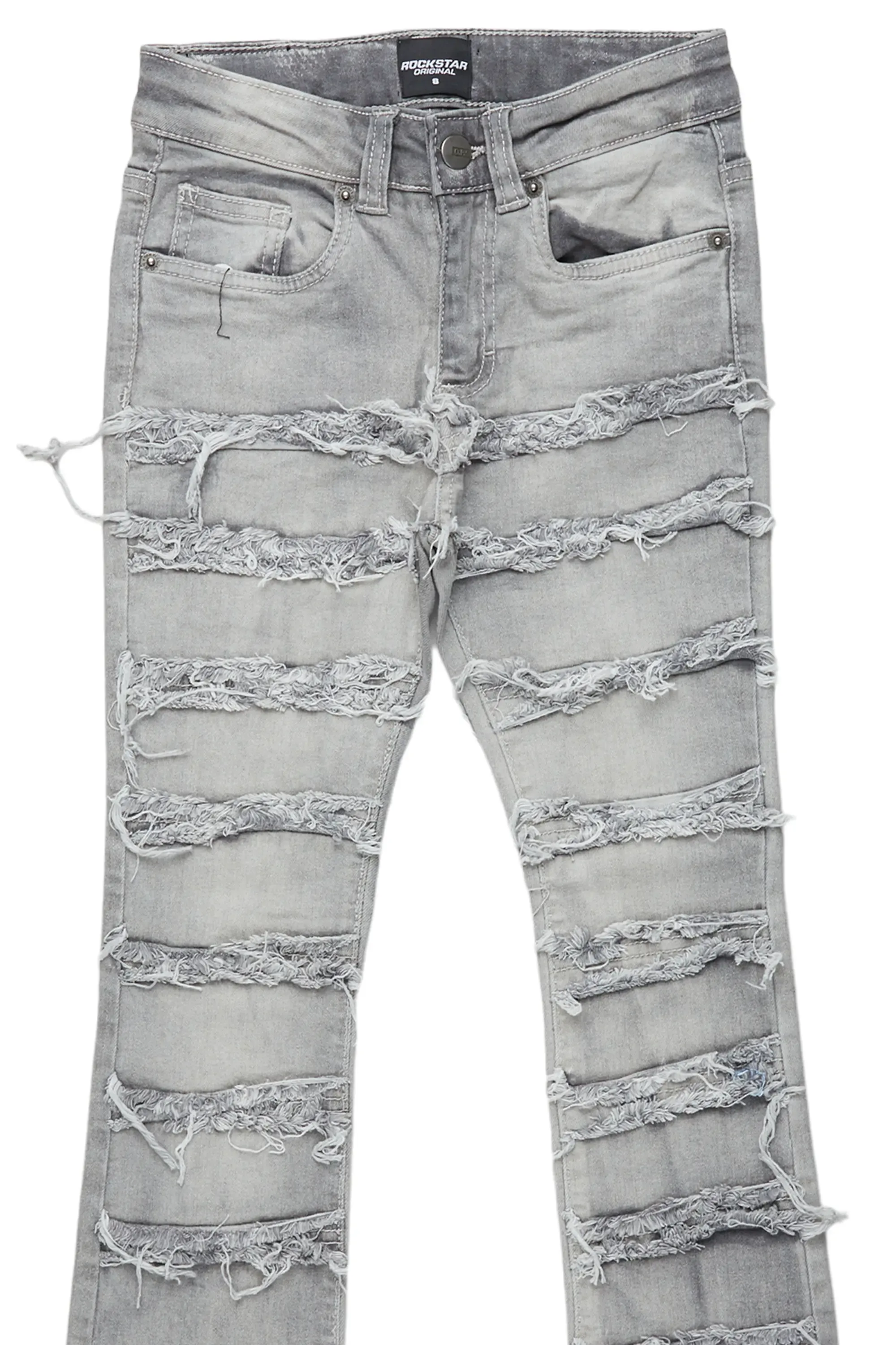 Boys Cullen Light Grey Frayed Stacked Flare Jean