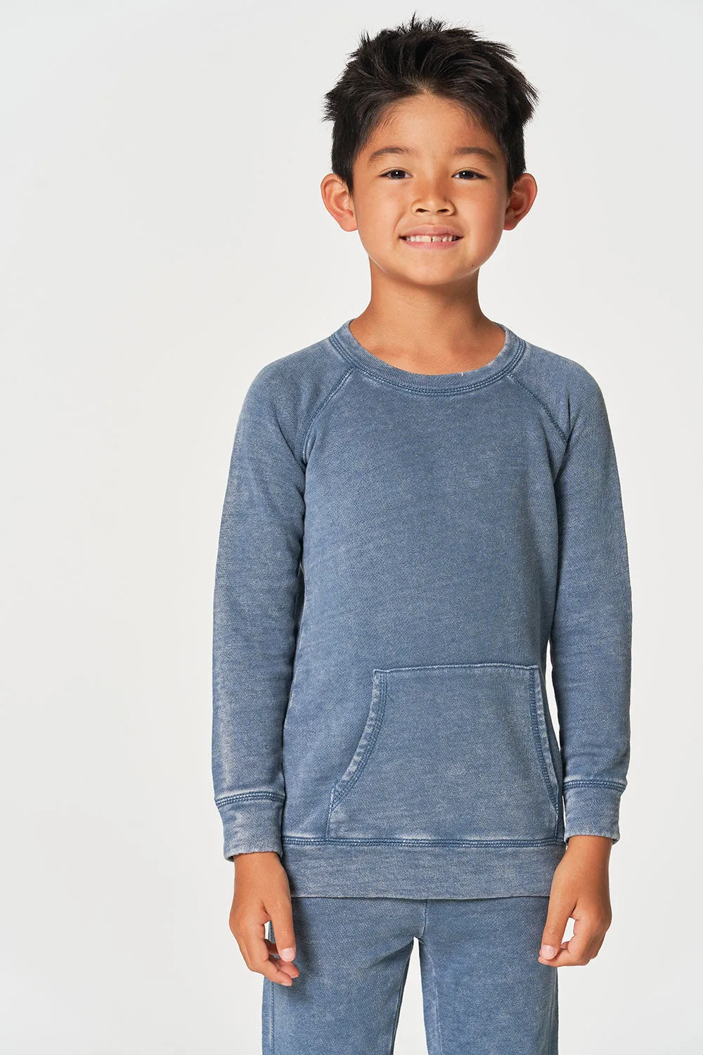 Boys Linen French Terry Long Sleeve Kanga Pocket Pullover