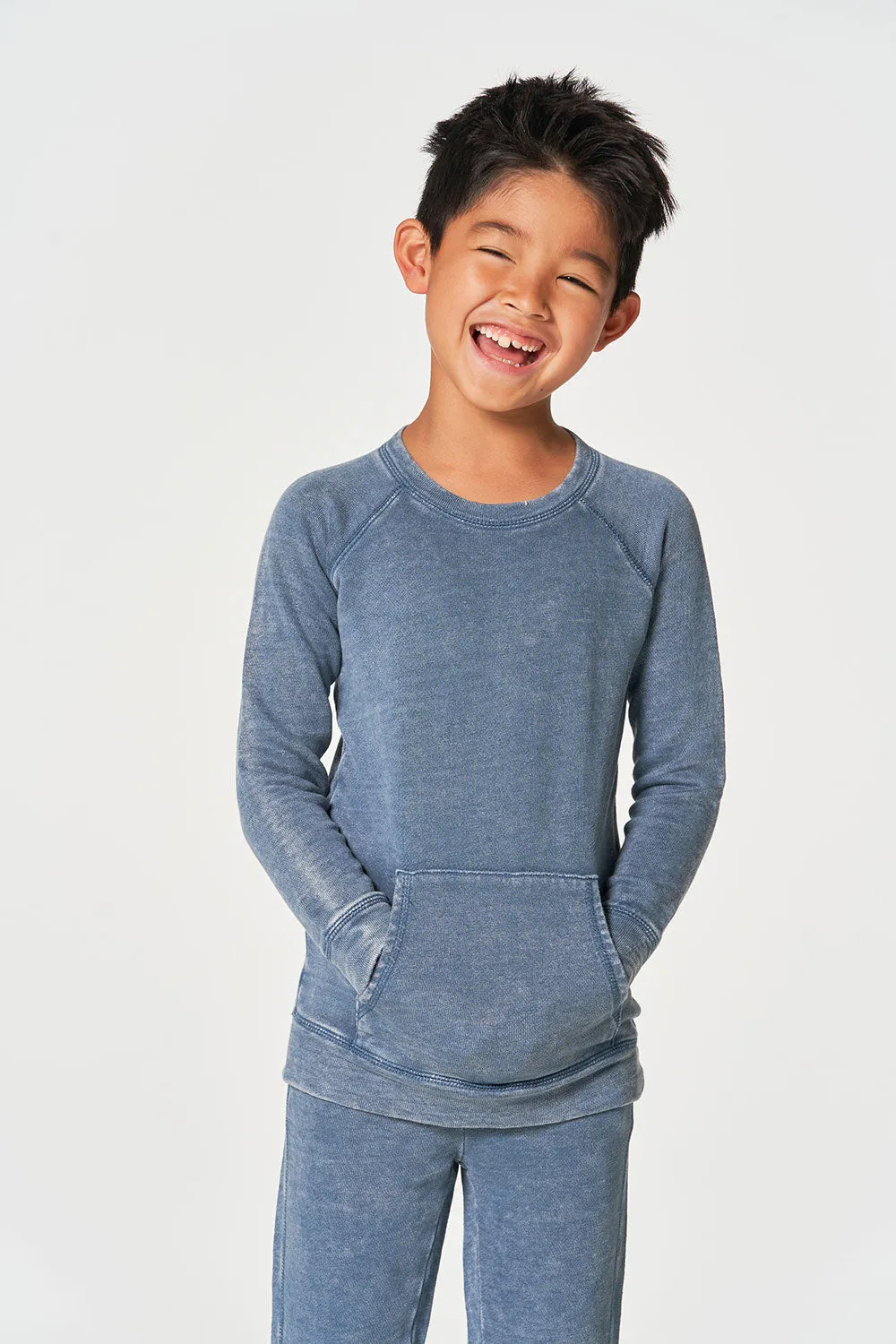 Boys Linen French Terry Long Sleeve Kanga Pocket Pullover