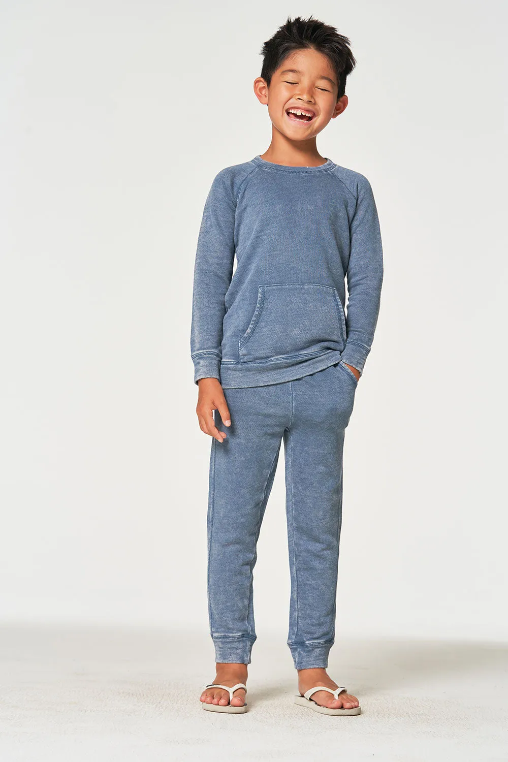 Boys Linen French Terry Long Sleeve Kanga Pocket Pullover