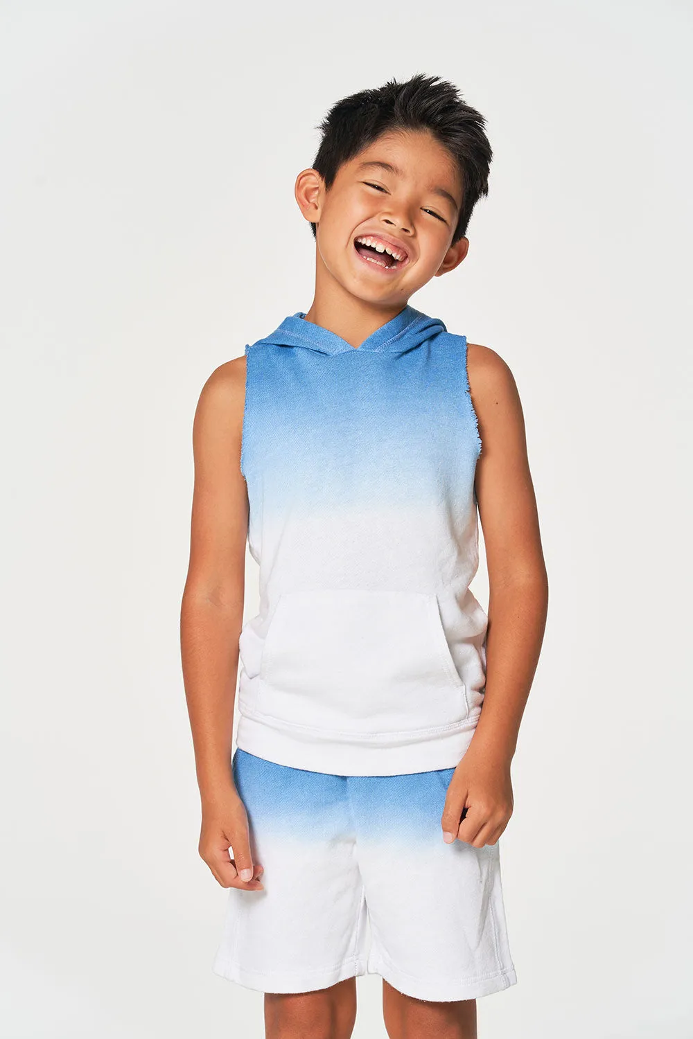 Boys Linen French Terry Sleeveless Muscle Pullover Hoodie