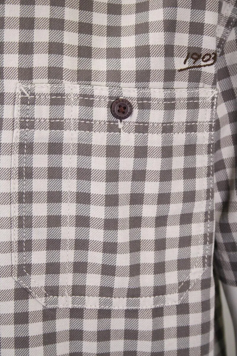 Branded  Men's Grey Brown Plaid S/S Woven Shirt