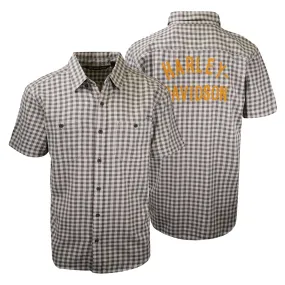 Branded  Men's Grey Brown Plaid S/S Woven Shirt