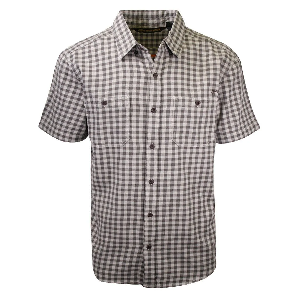 Branded  Men's Grey Brown Plaid S/S Woven Shirt