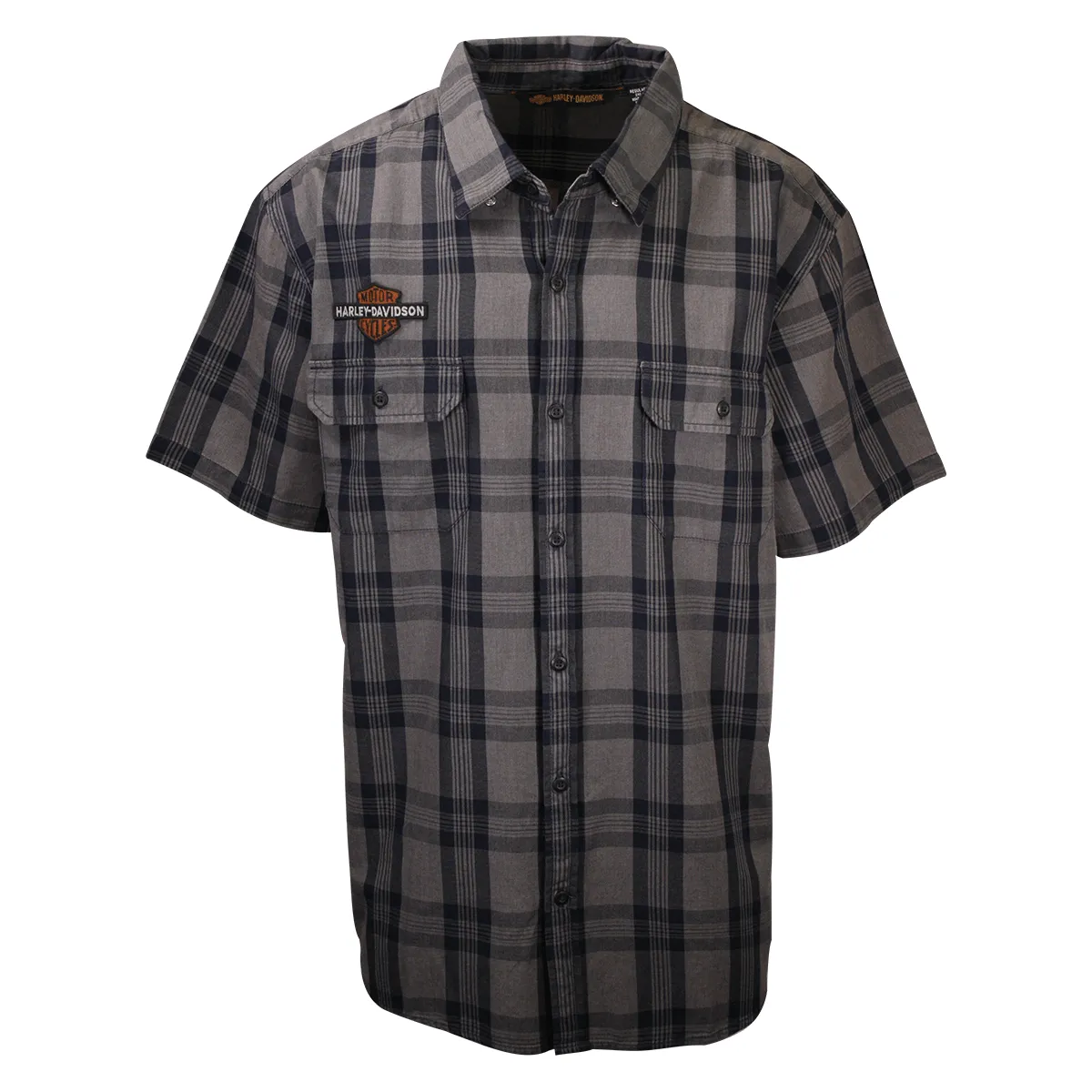 Branded  Men's Grey Navy Plaid S/S Woven Shirt