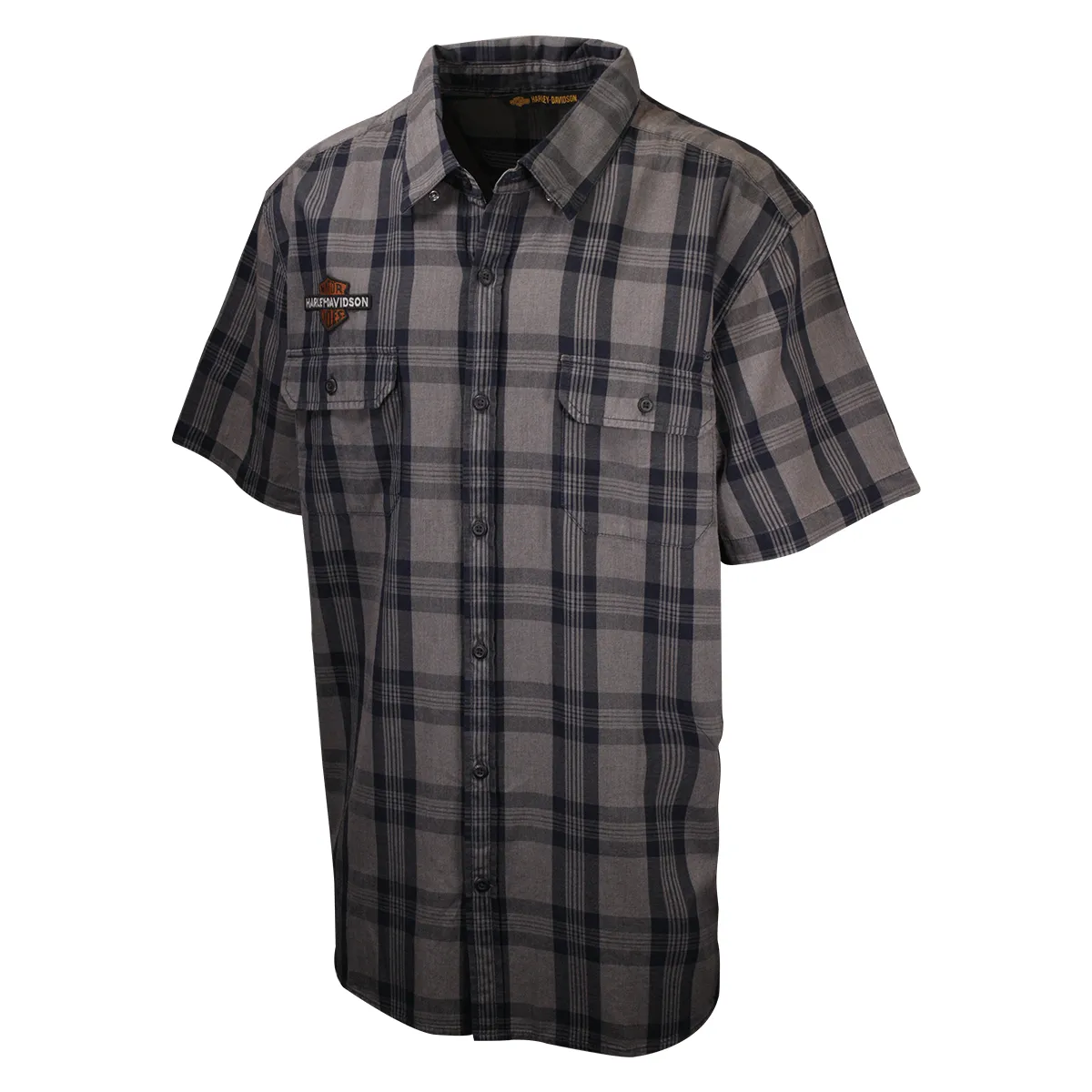 Branded  Men's Grey Navy Plaid S/S Woven Shirt