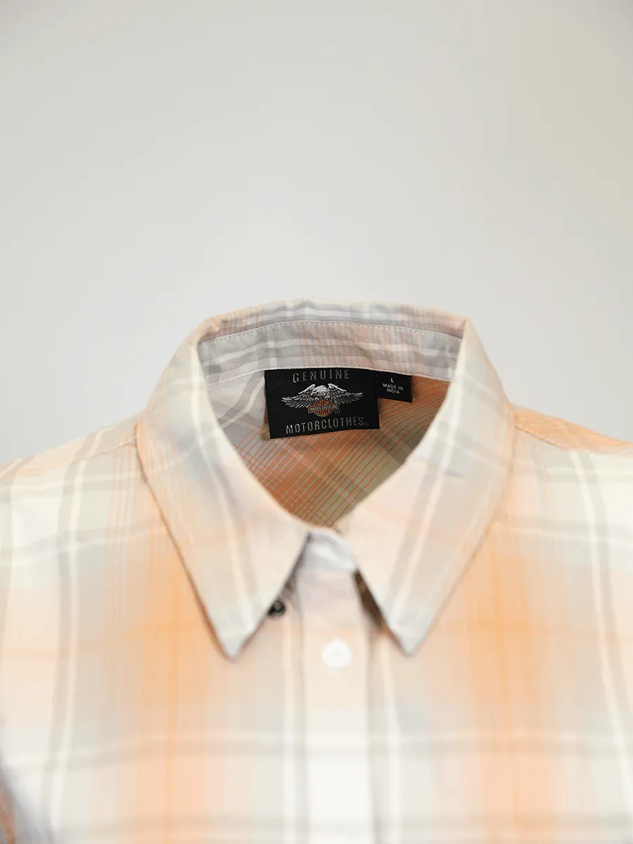 Branded  Women's Coral Grey Plaid S/S Woven Shirt (S01)